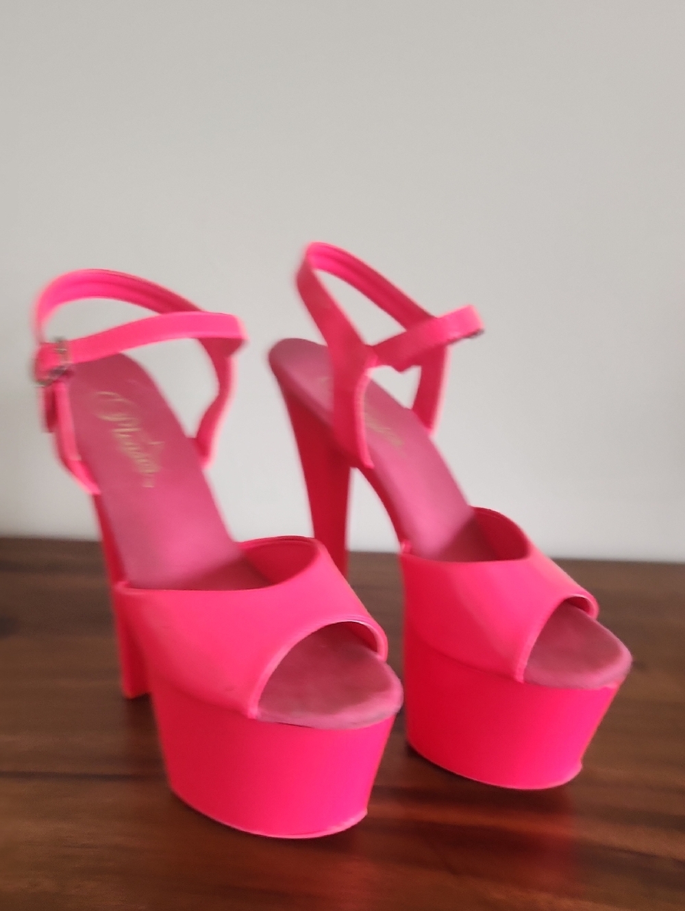 Neon Pink High Platform Ankle-Strap Sandals